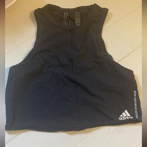 Womens adidas black crop top, size medium. Three stripes down the back.